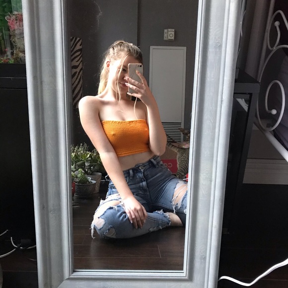 🦋3/$50 Aritzia Wilfred front tie crop tube top in mustard - Picture 4 of 8